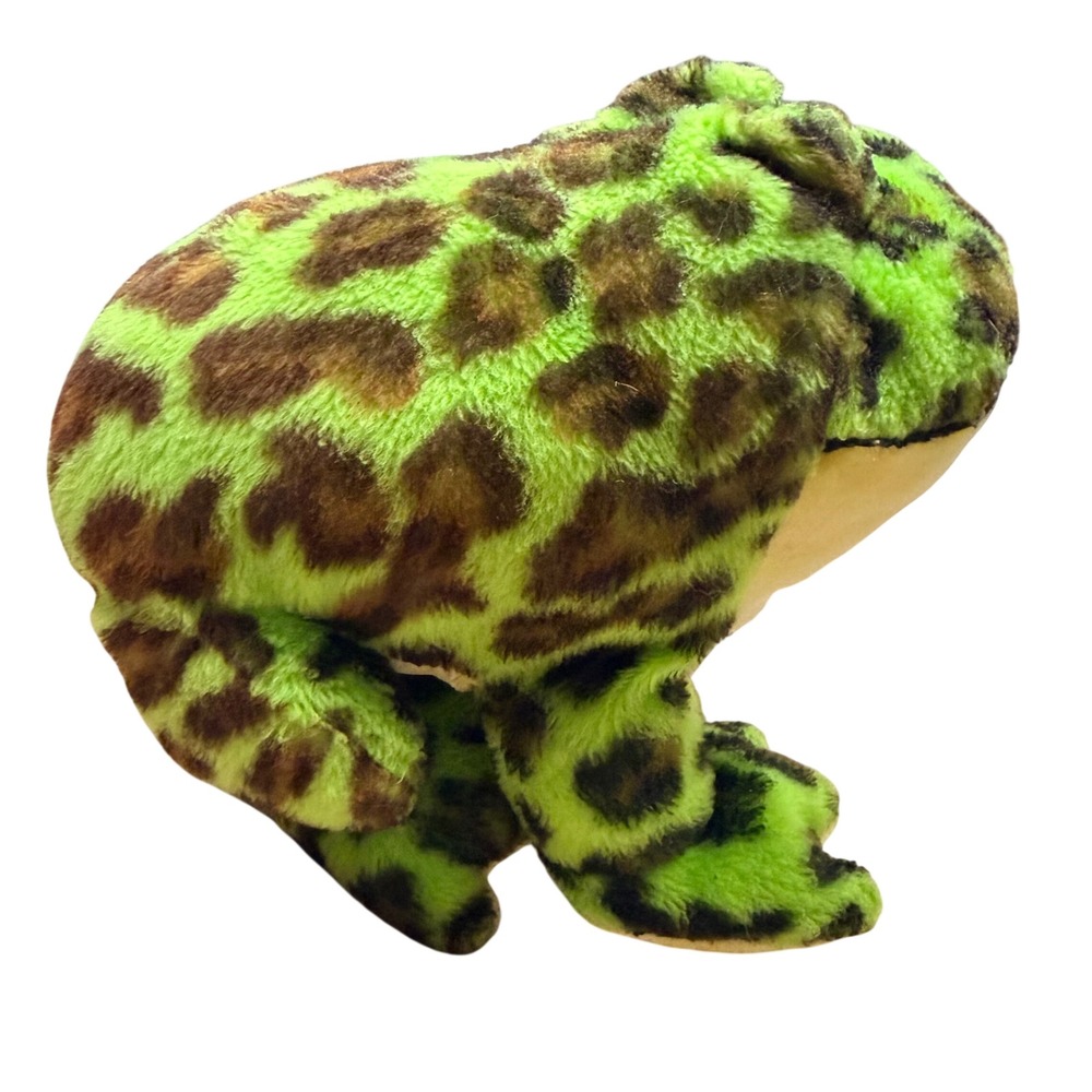 Ganz Webkinz Bullfrog Plush Neon Green Brown Spotted Stuffed Animal Frog Toy